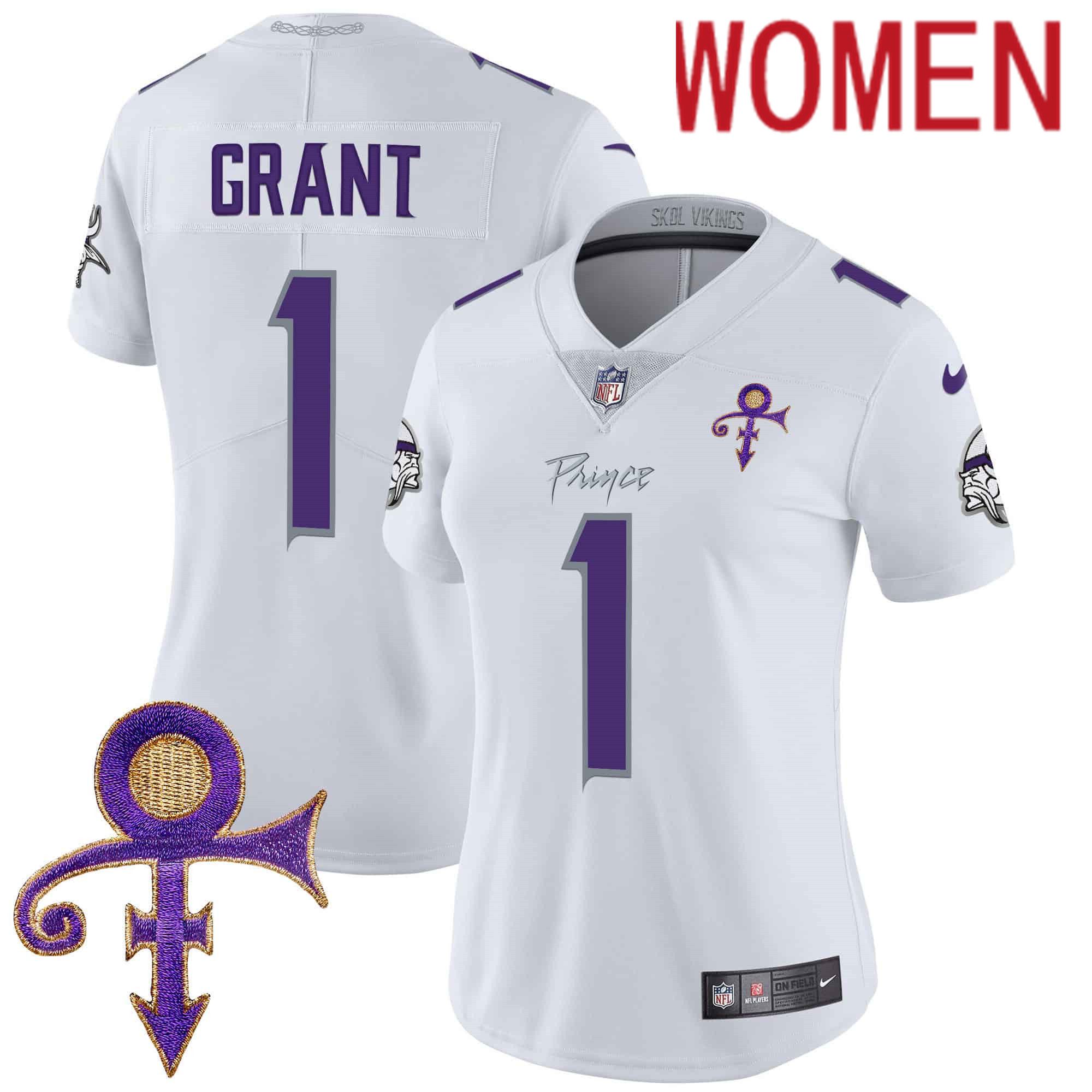 Women Minnesota Vikings #1 Grant White 2024 Nike Prince Vapor Limited NFL Jersey